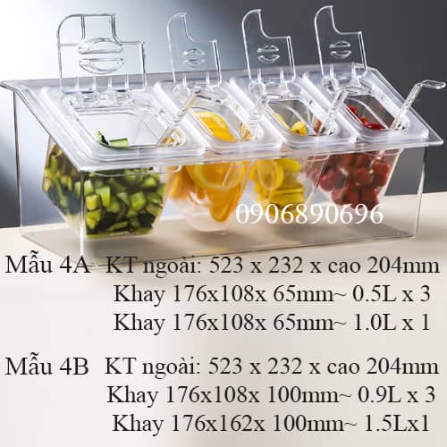 khay đựng khay topping nghiêng ướp lạnh 4 khay vuông