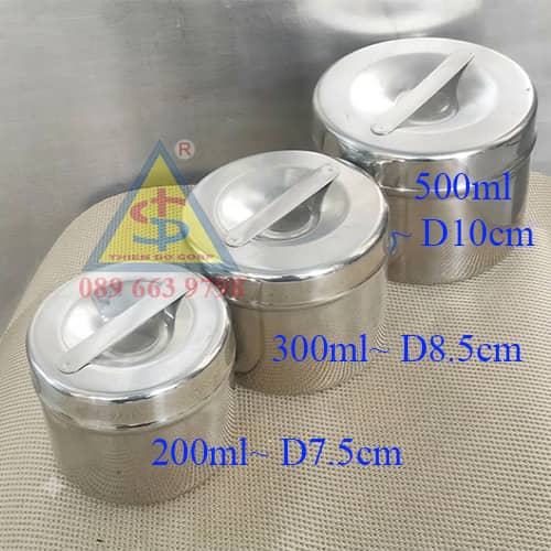 dụng cụ lưu mẫu thức ăn inox, hộp lưu mẫu thức ăn căng tin trường học, hộp hủ tròn lưu mẫu thức ăn 200ml 300ml 500ml