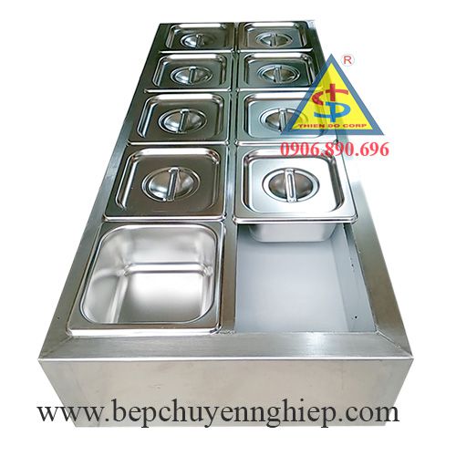 ​Hộp inox bán thức ăn vặt đường phố 10 khay, thùng đá inox giữ nhiệt 10 khay