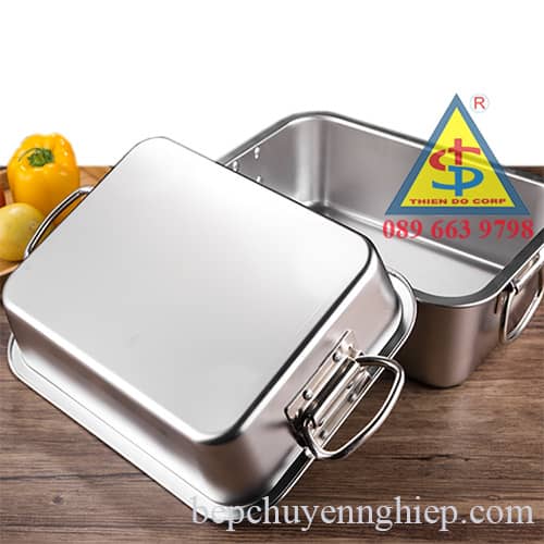 khay inox co quai, khay chu nhat co quai, thung inox chu nhat co quai, thung inox 5 10 15 20 25 lit, khay inox 60 x 40cm