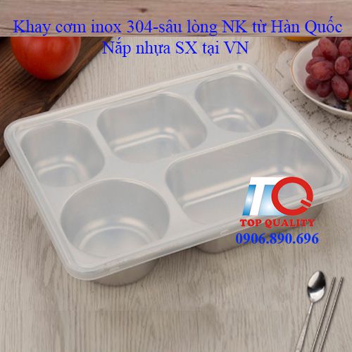 khay inox 304 co nap cao cap dung com nhan vien van phong