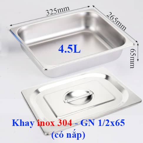 khay inox 304 có nắp, khay gn inox 1/2x65 có nắp, công 1/2 có nắp, khay inox vuông có nắp, khay 1/2 chuẩn inox sus 304