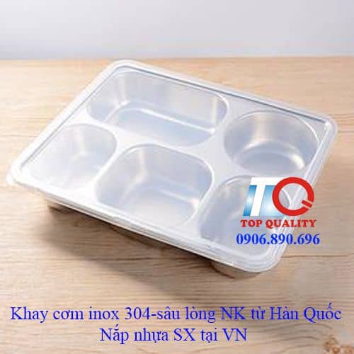 khay cơm inox 304 loại lớn sâu lòng có nắp hcm