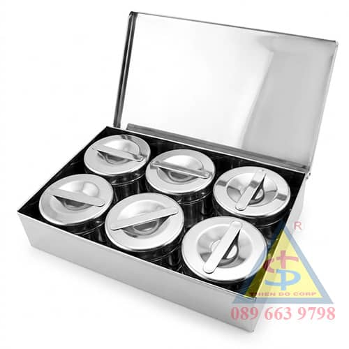 khay lưu mẫu thức ăn inox 6 hộp 200ml 300ml 500ml