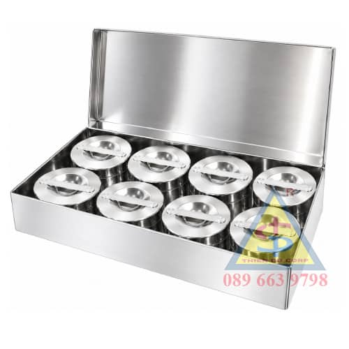 khay lưu mẫu thức ăn inox 8 hộp 200ml 300ml 500ml