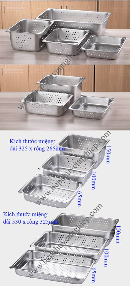 khay inox co lo, khay inox duc lo, khay inox dot lo, khay inox gn 1/1 co lo, khay gn 1/2 co lo