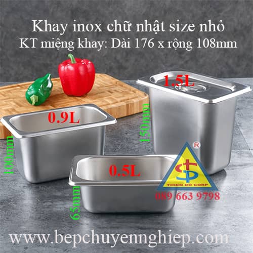 bán khay inox 1/9 đựng thạch, hop inox chu nhat co nap, hop inox chu nhat loai nho, hop chu nhat size nho