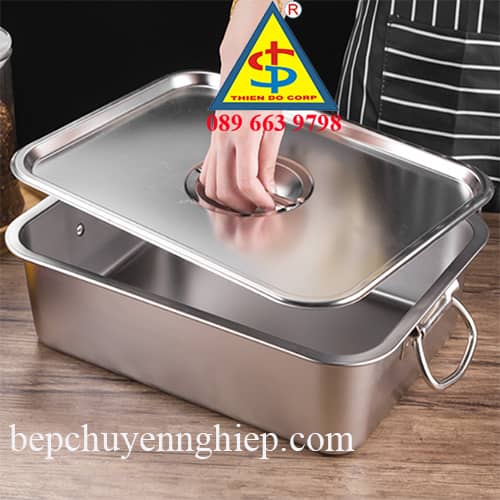 khay inox có quai, thùng inox chữ nhật có quai, thùng chữ nhật có quai, hộp inox chữ nhật có quai