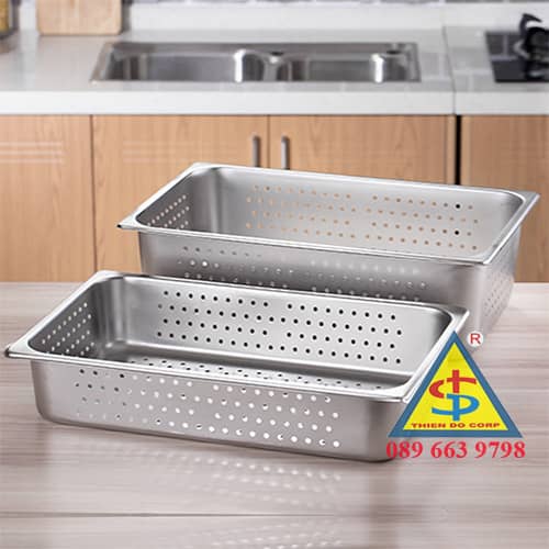 khay co lo, khay inox 1/1 co lo, khay gn 1/1 dot lo, ro inox chu nhat, ro inox chu nhat co lo