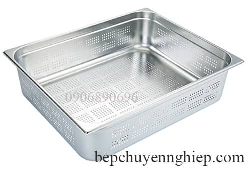 khay inox GN 2/1 hấp thực phẩm, khay GN 2/1 có lỗ cho bếp công nghiệp, khay GN 2/1 salad bar, khay inox có lỗ 5 ly 7 ly