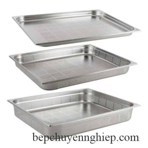 khay inox GN 2/1 có lỗ, khay GN 2/1 có lỗ size kích thước lớn nhất, khay GN 2/1 thoát nước
