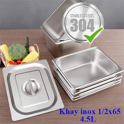 khay inox 304, Khay inox 304 GN 1/2, khay GN inox 304 GN 1/2x65, khay buffet vuông, khay hâm nóng thức ăn