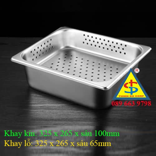 khay rổ vuông inox gn 1/2x65, bộ khay inox ráo dầu 65-10cm