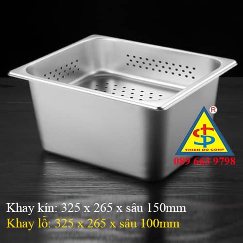 khay rổ inox sâu 10cm, khay buffet có lổ gn 1/2x10cm