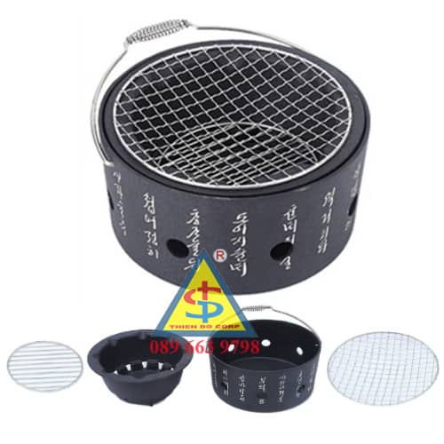 lò nướng BBQ nhật hình tròn, bếp nướng than tròn, lò nướng màu đen có chữ, lò nướng tại bàn 2 3 4 5 người