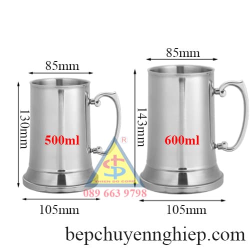 Cốc inox bới bia có tay cầm, Ly inox bartender cao cấp