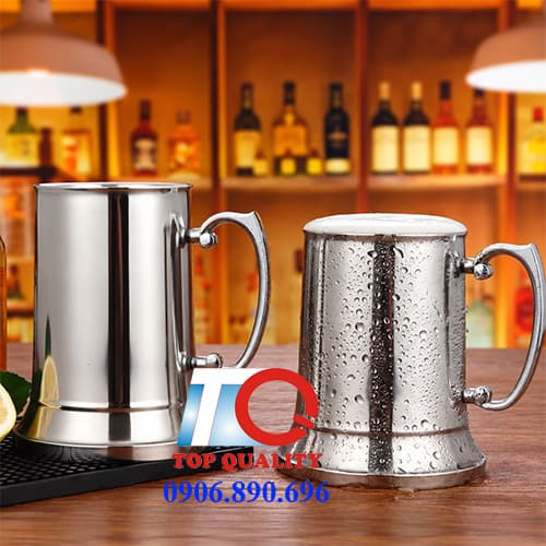 ly inox uống bia, ly inox có quai, ly inox 2 lớp, ly bia inox