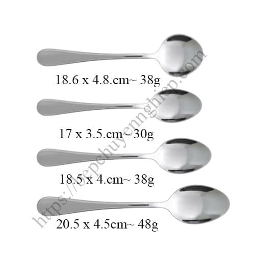 kích thước muỗng inox ăn cơm phở cháo súp