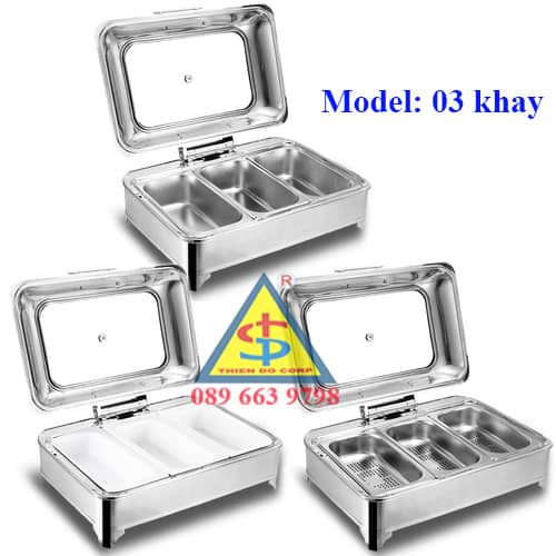 noi buffet chu nhat cao cap 3 khay inox 3 khay su 3 khay inox co lo