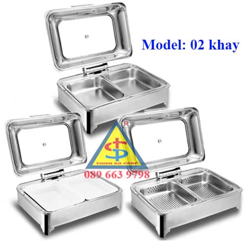 noi buffet chu nhat cao cap 2 khay inox 2 khay su 2 khay inox co lo