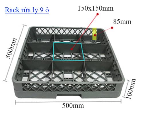 rack ly 9 ô, rack rửa ly 9 ngăn