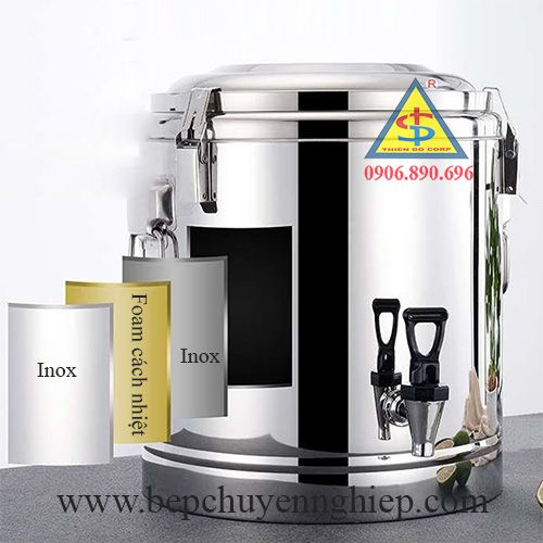 Thùng inox cách nhiệt 3 lớp có vòi, thùng đựng trà đá có vòi