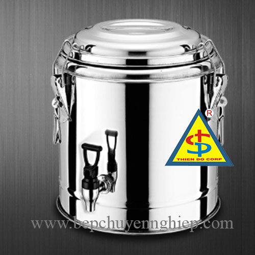 thùng inox tròn 20 lít, thùng inox 20 lít, thùng giữ lạnh trà đá, thùng nước công trình, Thùng inox tròn giữ nhiệt nóng lạnh 1 vòi