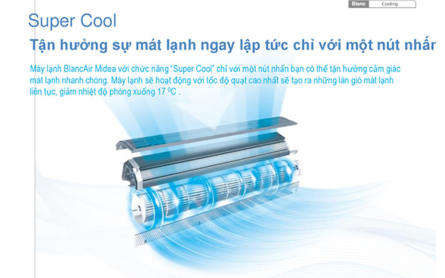 tính năng super cool làm lạnh nhanh của điều hòa Midea