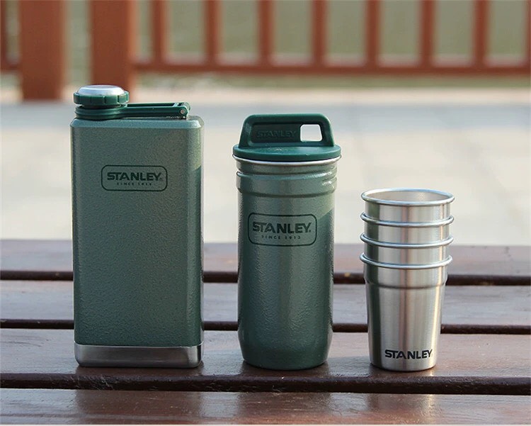 Stanley Stainless Steel Shots + Flask Gift Set - Hammertone Green