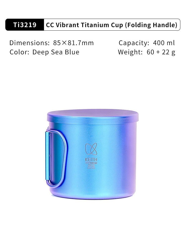 Keith Ti3219 - Single-Wall Titanium Mug with Folding Handle and Lid