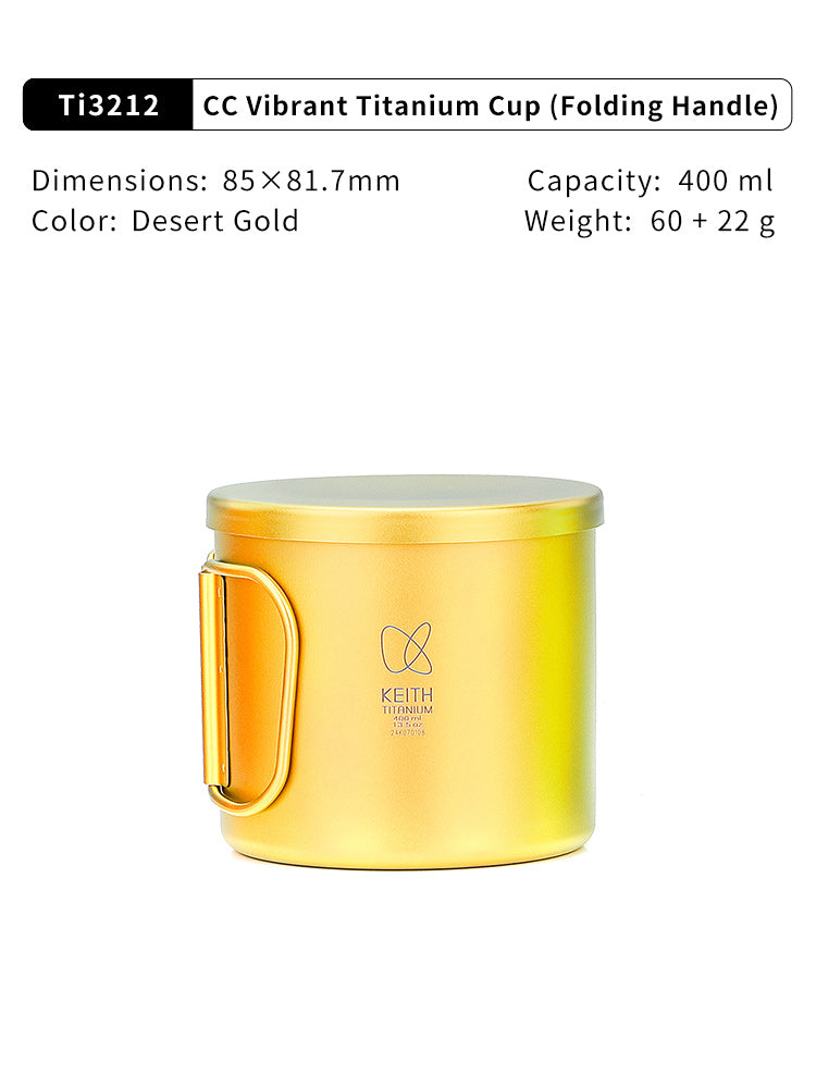 Keith Ti3212 - Single-Wall Titanium Mug with Folding Handle and Lid