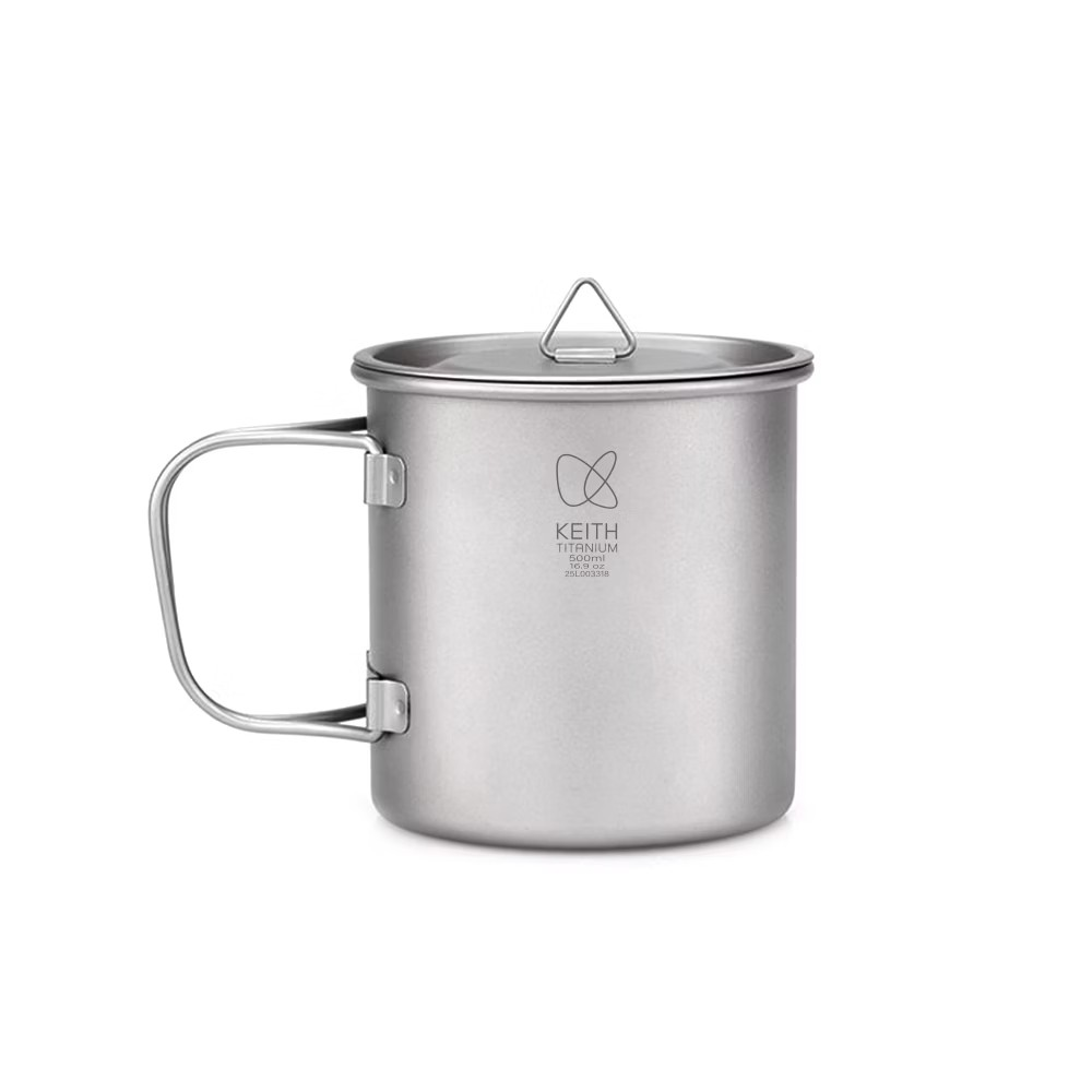 Keith Ti3205 - Single-Wall Titanium Mug with Folding Handle and Lid