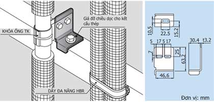 Kích thước giá đỡ chiều dọc cho ống TK