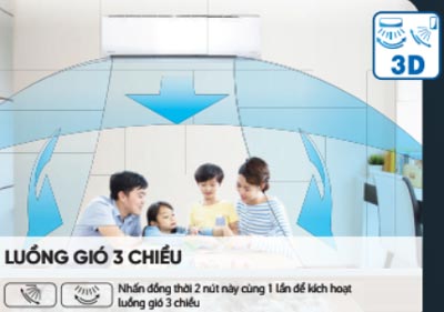 luồng gió 3 chiều ở FTKS71GVMV cho cảm giác tươi mới
