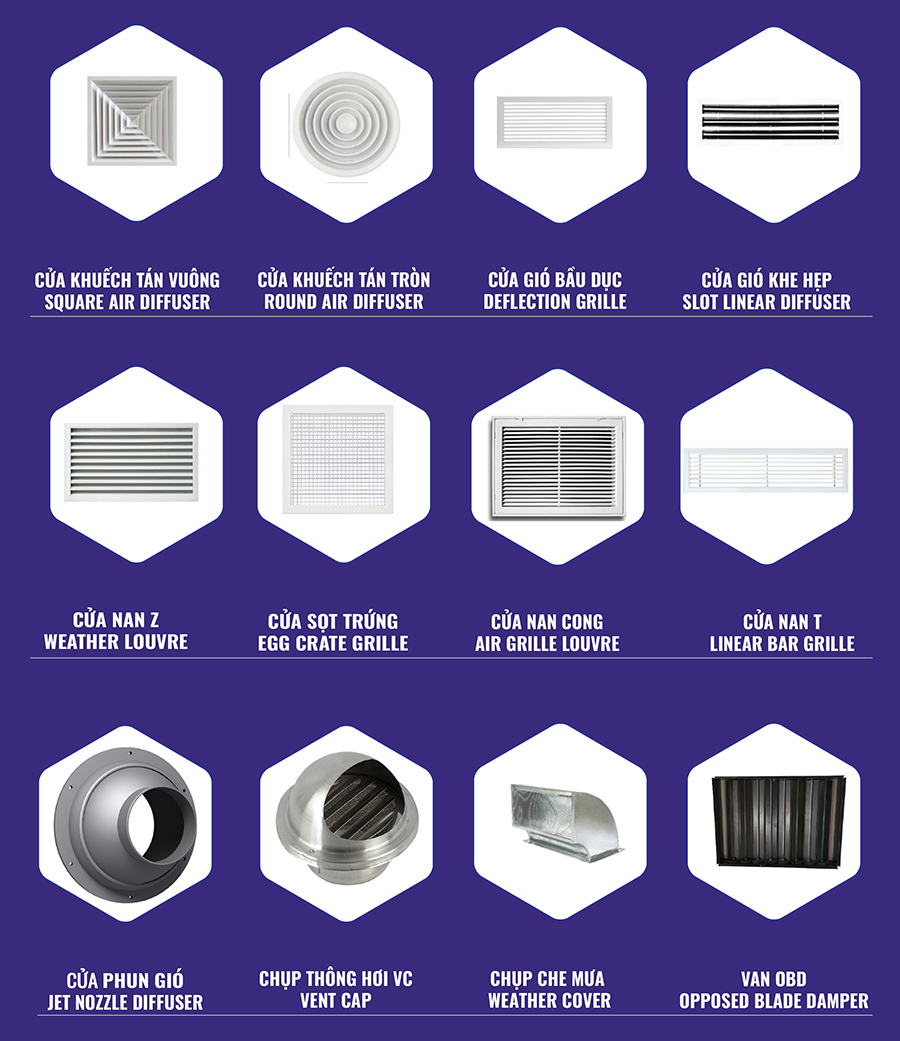 Cửa gió điều hòa giấu trần nối ống gió thẩm mỹ