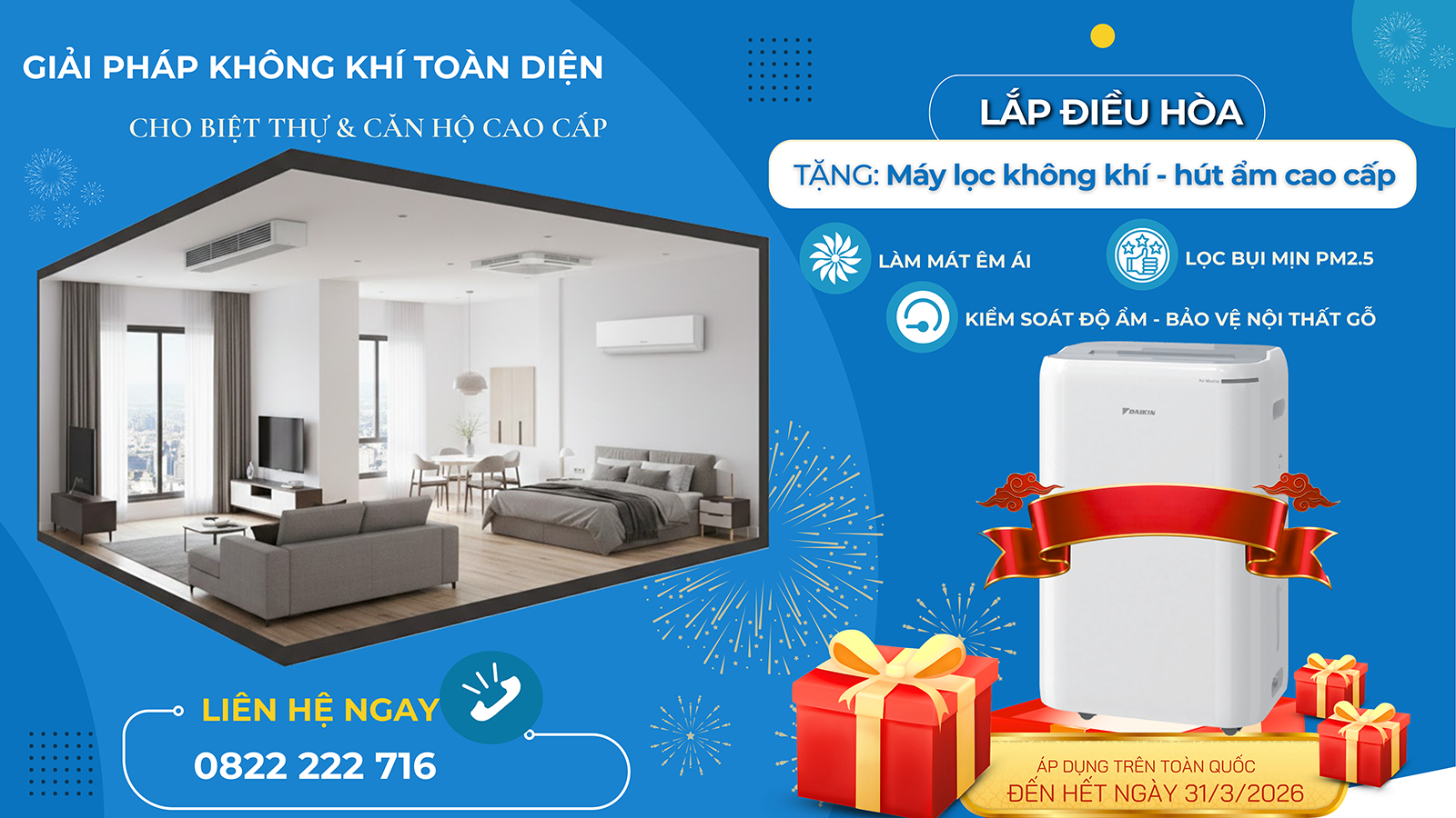 Lắp điều hòa tặng máy lọc không khí hút ẩm cao cấp