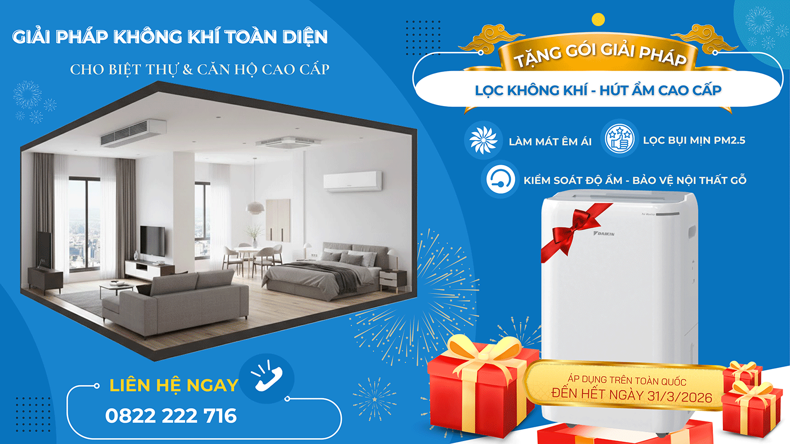 Lắp điều hòa tặng giải pháp lọc không khí - hút ẩm cao cấp