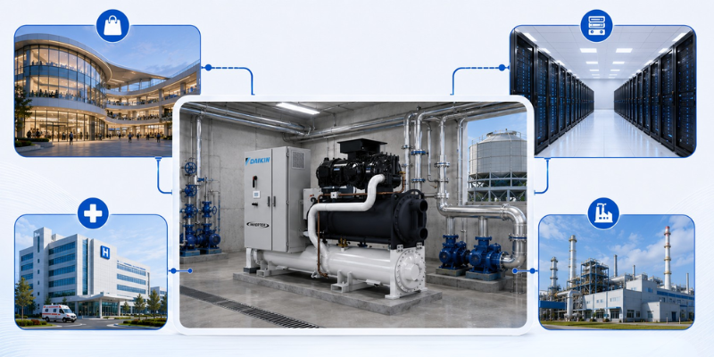 Chiller EWWD-VZ giải pháp cho khách sạn, cao ốc và phòng máy cải tạo