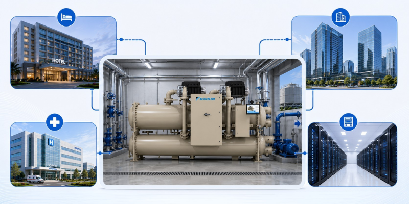 Chiller WMC giải pháp cho khách sạn, trường học quy mô vừa và tải lạnh biến động Chiller WMC giải pháp cho khách sạn, trường học quy mô vừa và tải lạnh biến động