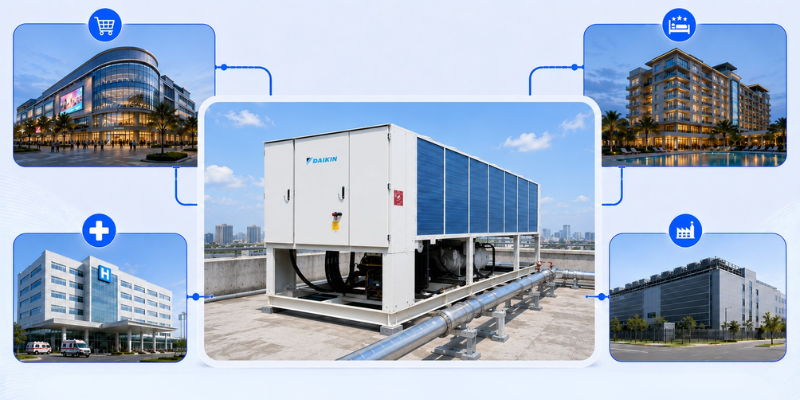 Chiller UAA/UAY-ST3 giải pháp cho trung tâm thương mại, khách sạn, bệnh viện và nhà máy