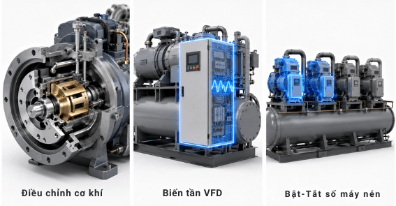 Chiller giải nhiệt nước Daikin điều chỉnh tải bằng cơ cấu máy nén, biến tần hoặc phối hợp nhiều Chiller Chiller giải nhiệt nước Daikin điều chỉnh tải bằng cơ cấu máy nén, biến tần hoặc phối hợp nhiều Chiller