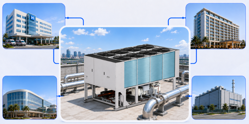 Chiller UAA-ST3M cho bệnh viện, khách sạn, trung tâm thương mại và nhà máy Chiller UAA-ST3M cho bệnh viện, khách sạn, trung tâm thương mại và nhà máy