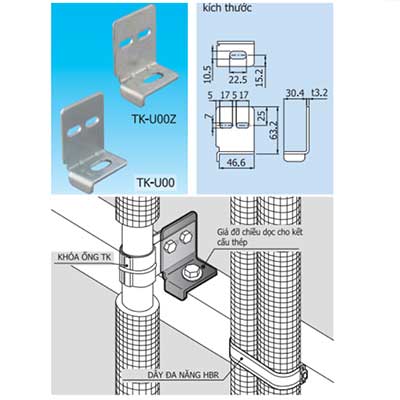 Giá đỡ chiều dọc cho kết cấu thép dùng cho ống TK