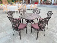 NỘI THẤT BÌNH AN GIAO THÀNH CÔNG BỘ BÀN GHẾ NHÔM ĐÚC NGOÀI TRỜI D100 - 6 GHẾ LÁ PHONG CÁCH TÂN CỔ ĐIỂN CHO KHÁCH HÀNG TẠI SƠN TÂY