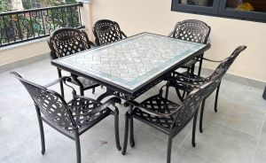 GIAO HÀNG BỘ BÀN NHÔM ĐÚC MẶT ĐÁ 6 GHẾ TẠI DƯƠNG NỘI