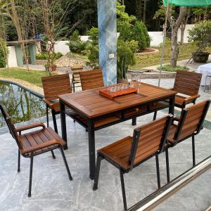 bàn ghế gỗ khung sắt BA-0012P