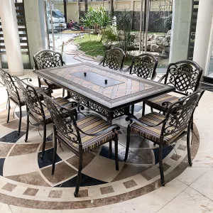 Bàn Ghế Nhôm Đúc Kết Hợp Bếp Nướng BBQ