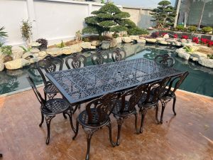 Bàn Ghế Sân Vườn Ngoài Trời 2m1 10 Ghế Vương Niệm