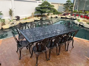 Bàn Ghế Sân Vườn Ngoài Trời 2m1 10 Ghế Vương Niệm
