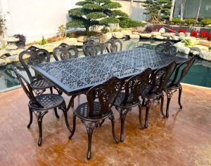 Bàn Ghế Sân Vườn Ngoài Trời 2m1 10 Ghế Vương Niệm